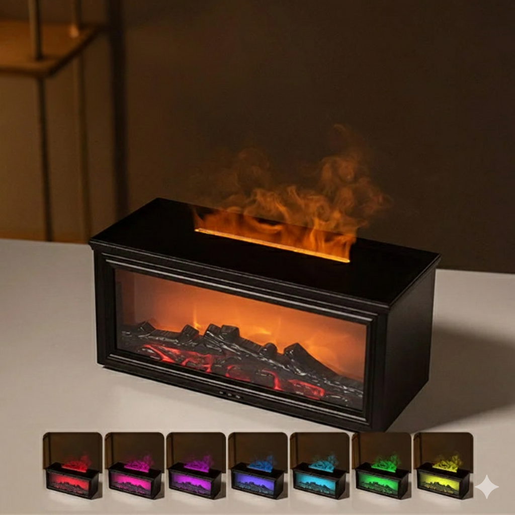 Difusor de aceites esenciales CozyFlame – Humidificador LED con efecto chimenea 