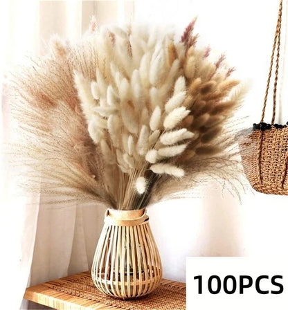 Ramo de flores secas de pampas naturales y colas de conejo – Decoración bohemia