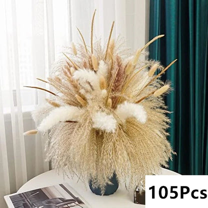Ramo de flores secas de pampas naturales y colas de conejo – Decoración bohemia