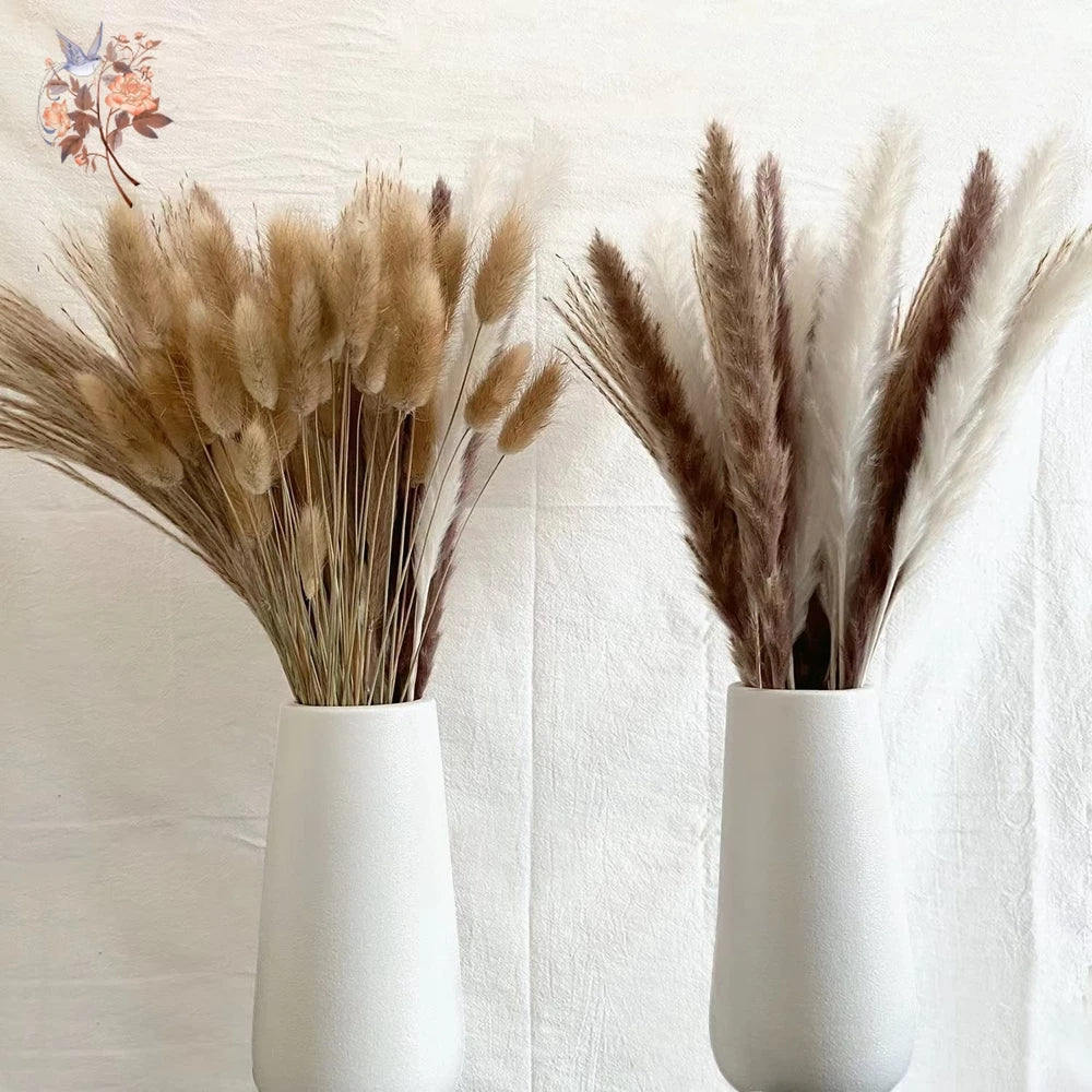 Ramo de flores secas de pampas naturales y colas de conejo – Decoración bohemia