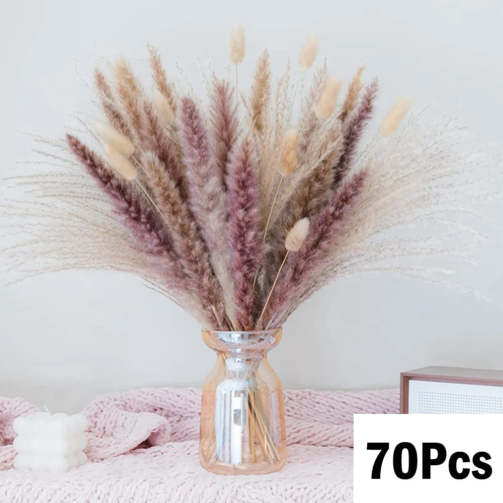 Ramo de flores secas de pampas naturales y colas de conejo – Decoración bohemia