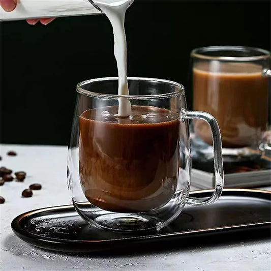 Double Wall Glass Coffee Mug – Heat-Resistant Borosilicate Cup with Handle