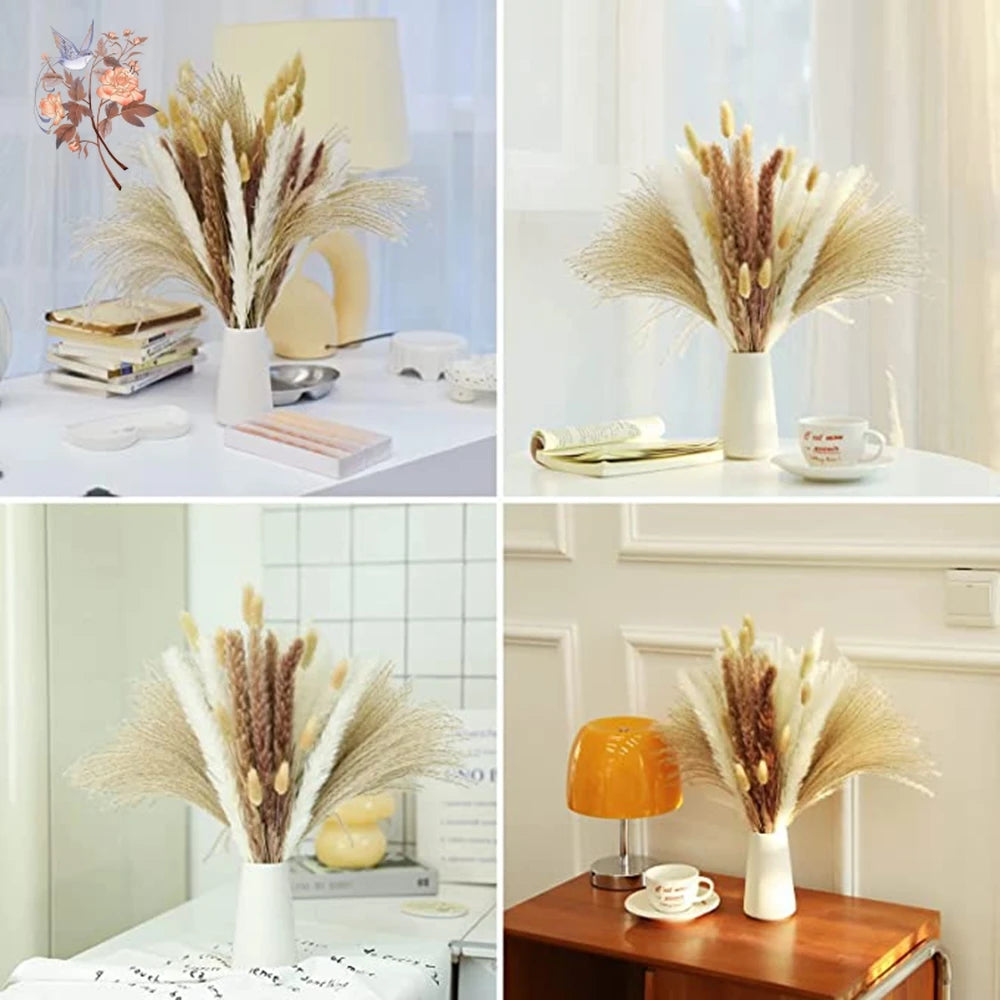 Ramo de flores secas de pampas naturales y colas de conejo – Decoración bohemia