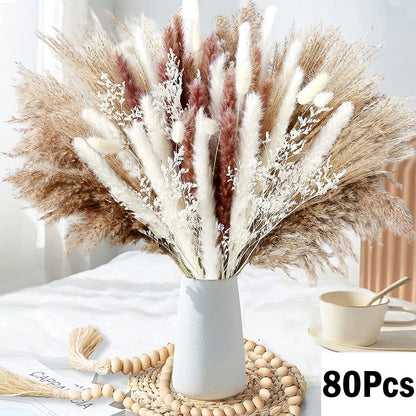 Ramo de flores secas de pampas naturales y colas de conejo – Decoración bohemia