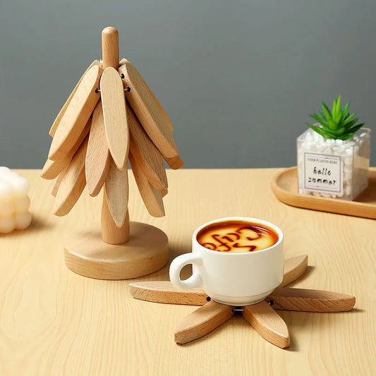 Bamboo Tree Trivet Set – Heat-Resistant Wooden Table Mats