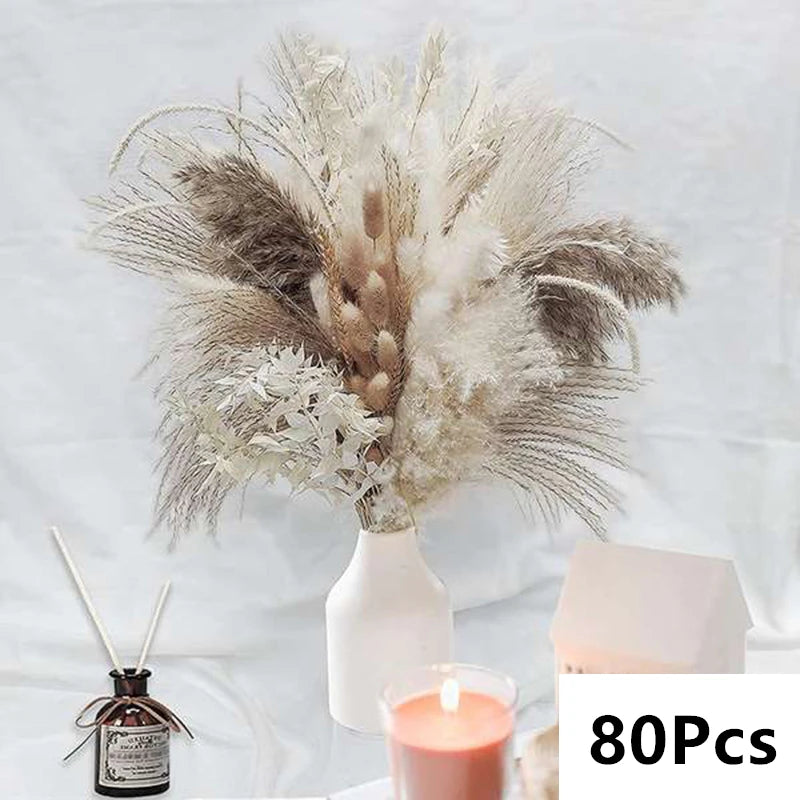 Ramo de flores secas de pampas naturales y colas de conejo – Decoración bohemia