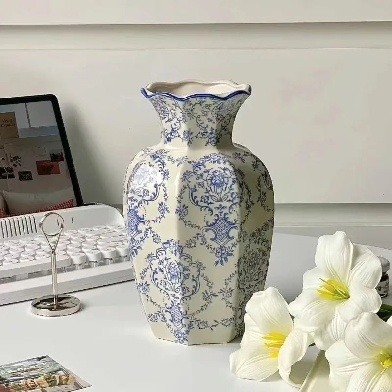 Elegant Blue & White Ceramic Art Vase for Home Styling
