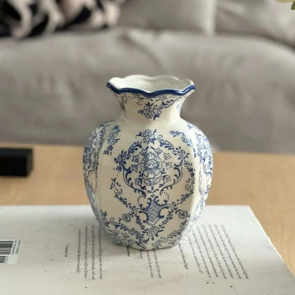Elegant Blue & White Ceramic Art Vase for Home Styling
