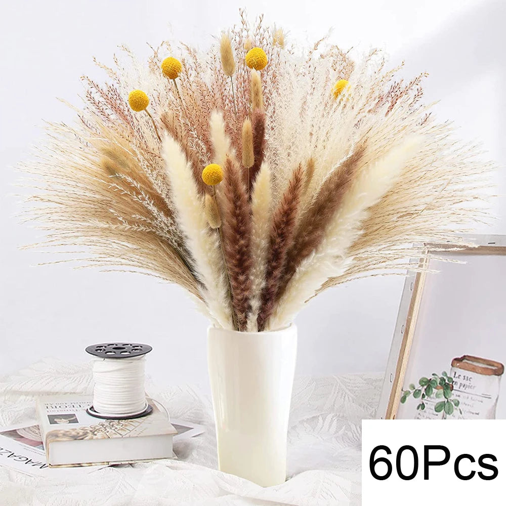 Ramo de flores secas de pampas naturales y colas de conejo – Decoración bohemia