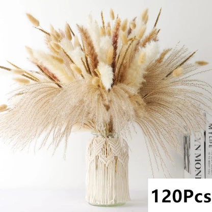 Ramo de flores secas de pampas naturales y colas de conejo – Decoración bohemia