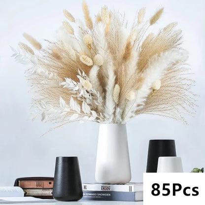 Ramo de flores secas de pampas naturales y colas de conejo – Decoración bohemia